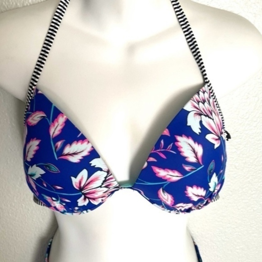 SHADE & SHORE blue floral halter bikini top-36C